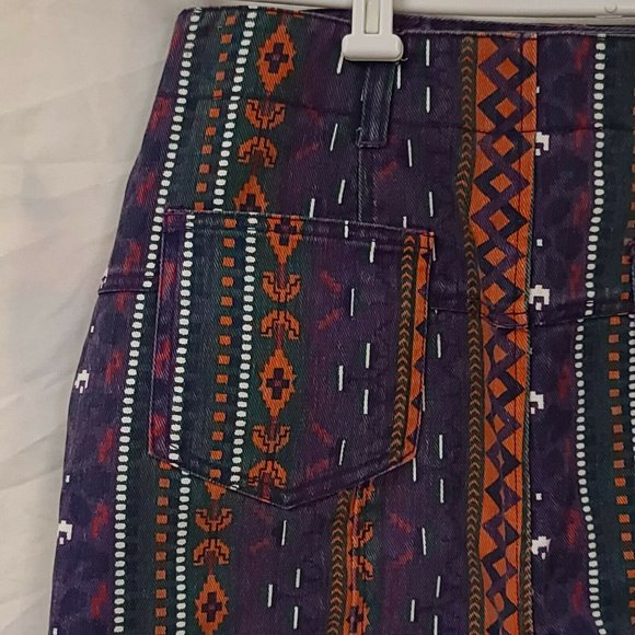 Vtg Red Rover Womens W28 x L19 Multicolor Rodeo Aztec Pattern Denim Short Skirt - Picture 7 of 12